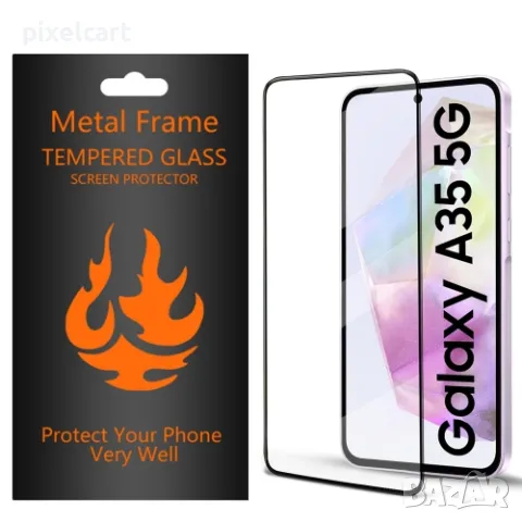 Стъклен протектор с метална рамка Metal Frame за Samsung Galaxy A35 5G, Черен, снимка 2 - Фолия, протектори - 47957646