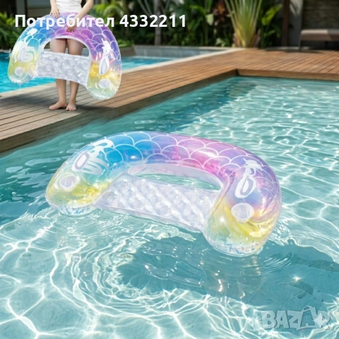 Надуваем матрак русалка 115x70 см с поставки за чаши – стилен и удобен за басейн и летен релакс, снимка 2 - Други - 54236125