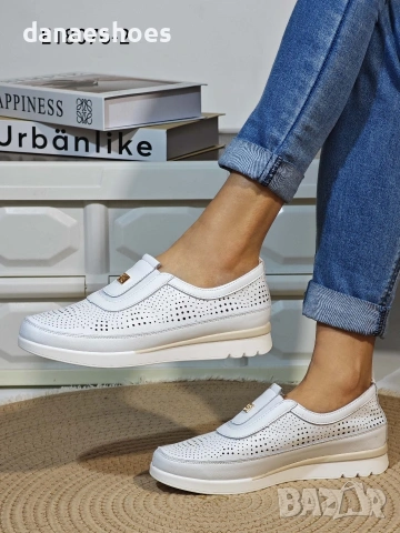 Дамски спортни обувки без връзки от естествена кожа с перфорация , снимка 9 - Дамски ежедневни обувки - 54027273
