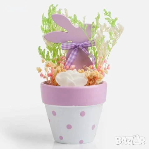 Декоративна саксия с цветя заек 13cm_1260344, снимка 3 - Декорация за дома - 54226832