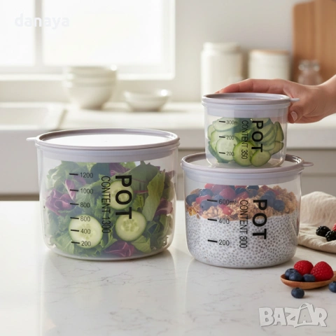 6403 Кухненски контейнери за съхранение с капак, прозрачни кутии за храна, 3 размера