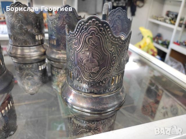Комплект от шест броя руски посребрени подстакани, снимка 6 - Антикварни и старинни предмети - 45092894