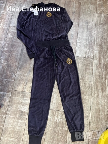 Нов плюшен тъмно син сет комплект ат две части спортен елегантен костюм, снимка 6 - Спортни екипи - 51689927