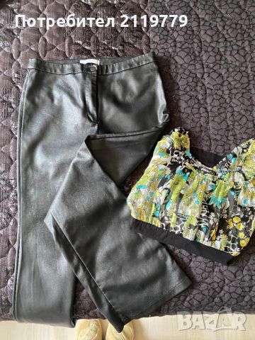 Дамски сет от кожен панталон и блузка, снимка 3 - Панталони - 45506161