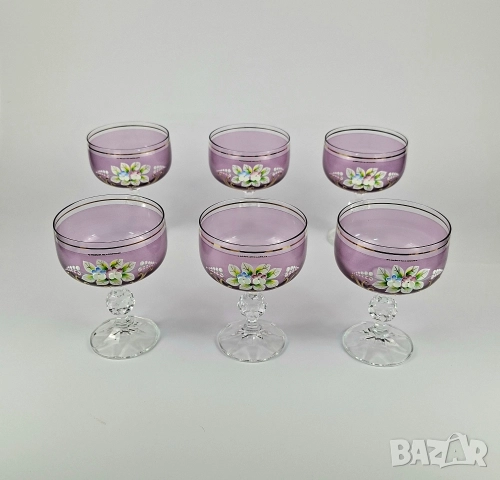 Комплект 6 бр стъклени чаши в лилав цвят