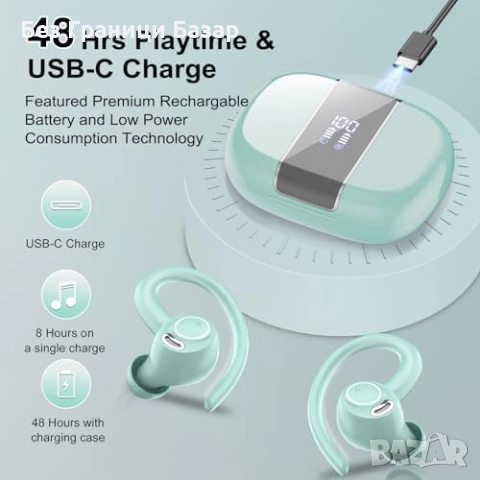 Нови Безжични спортни слушалки с LED дисплей, дълбок бас и ENC микрофон, снимка 4 - Bluetooth слушалки - 52750492