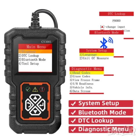 Full OBD2 EOBD автомобилен диагностичен кодочетец CY3001, снимка 9 - Аксесоари и консумативи - 47009713