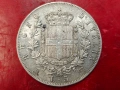 Италия 5 лири 1874 сребърна монета , снимка 2