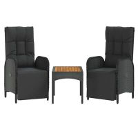 vidaXL Градински накланящи се столове 2 бр с маса черен полиратан（SKU:319910, снимка 1 - Градински мебели, декорация  - 45267684