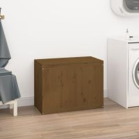 Кутия за пране, меденокафява, 88,5x44x66 см, борово дърво масив, снимка 7 - Други - 45888007