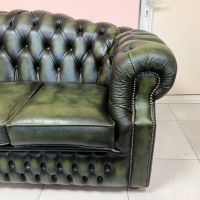 Троен зелен диван Честърфийлд от серията Бъкингам естествена кожа, снимка 4 - Дивани и мека мебел - 45282997