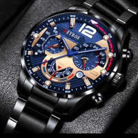 Луксозни модни мъжки часовници кварцов ръчен часовник от неръждаема стомана, снимка 4 - Мъжки - 42569188