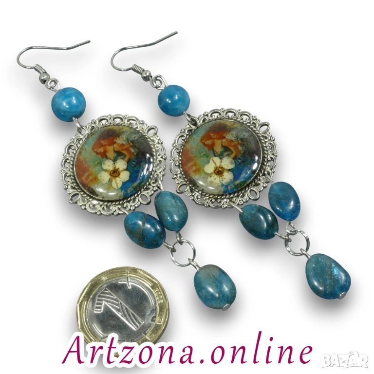 ⚜️ Обеци с апатит и естествени цветя №3047, снимка 1