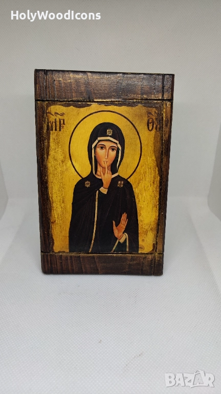 Ръчно изработена икона на Света Богородица на Мълчанието – православна икона 10x15 см, снимка 1