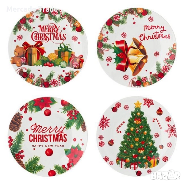 Комплект коледни чинии Mercado Trade, 4бр., Весела Коледа, снимка 1