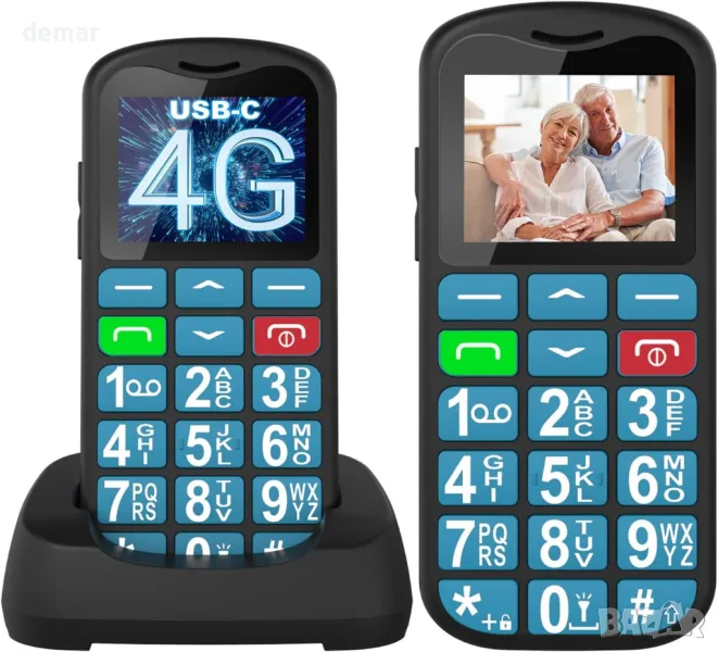 Мобилен телефон Tosaju 4G за възрастни, големи бутони, отключен, LCD дисплей, SOS бутон, 1000 mAh, снимка 1