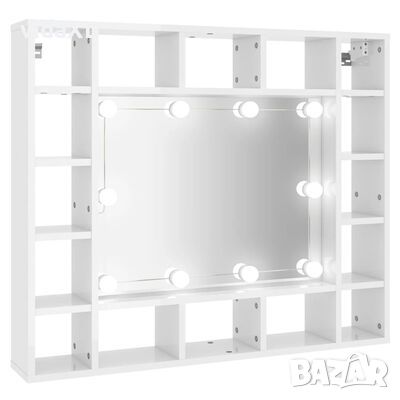 vidaXL Огледален шкаф с LED, бял гланц, 91x15x76,5 см(SKU:808870, снимка 1