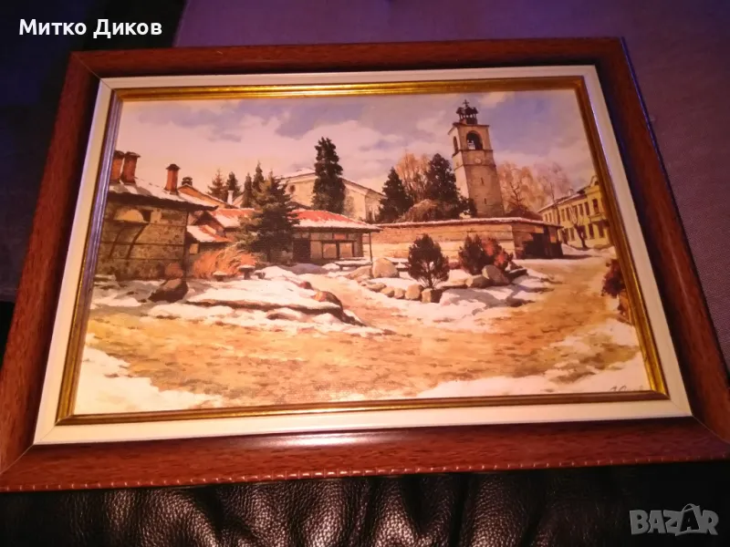 Картина масло авторска на Янко Янков -изглед от Габрово 296х220мм и 228х163мм вътре, снимка 1