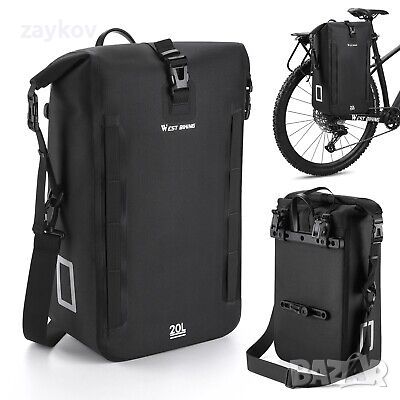 WEST BIKING 20L Светлоотразителна напълно водоустойчива чанта за един багажник за велосипед Черна, снимка 1