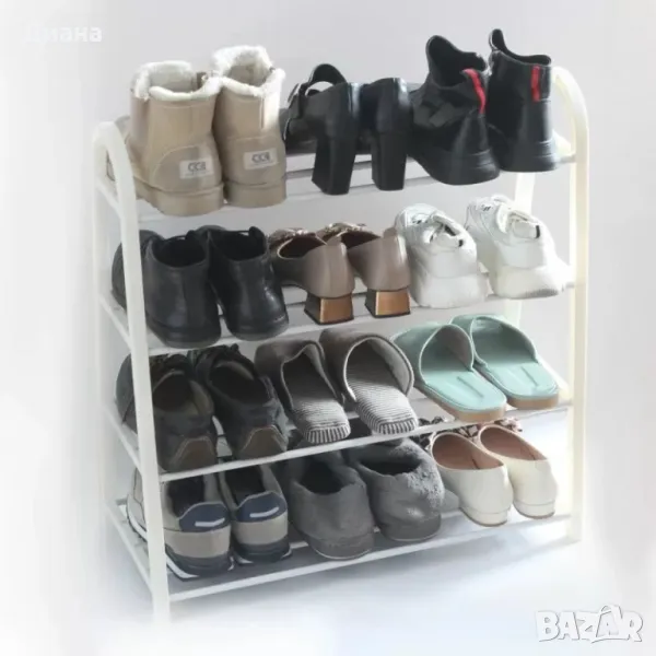 Метален стелаж за обувки с 4 рафта и крака с капачки за под, снимка 1