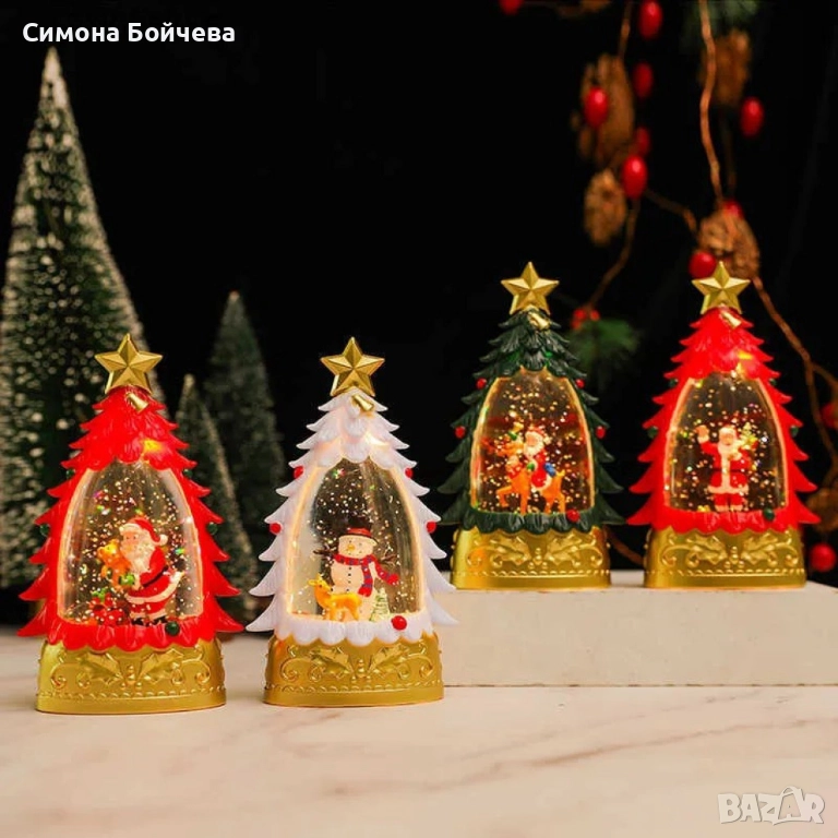 Коледна LED декоративна лампа с вода и брокат – празнична светлина и магия в елховиден дизайн, снимка 1