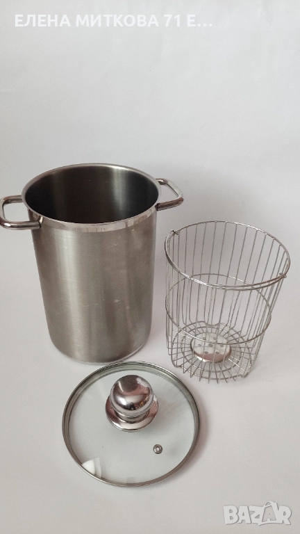 Масивна висока стоманена тенджера с телена цедка, снимка 1