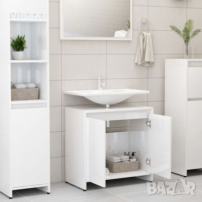 vidaXL Шкаф за баня, бял гланц, 60x33x61 см, ПДЧ(SKU:802576, снимка 1