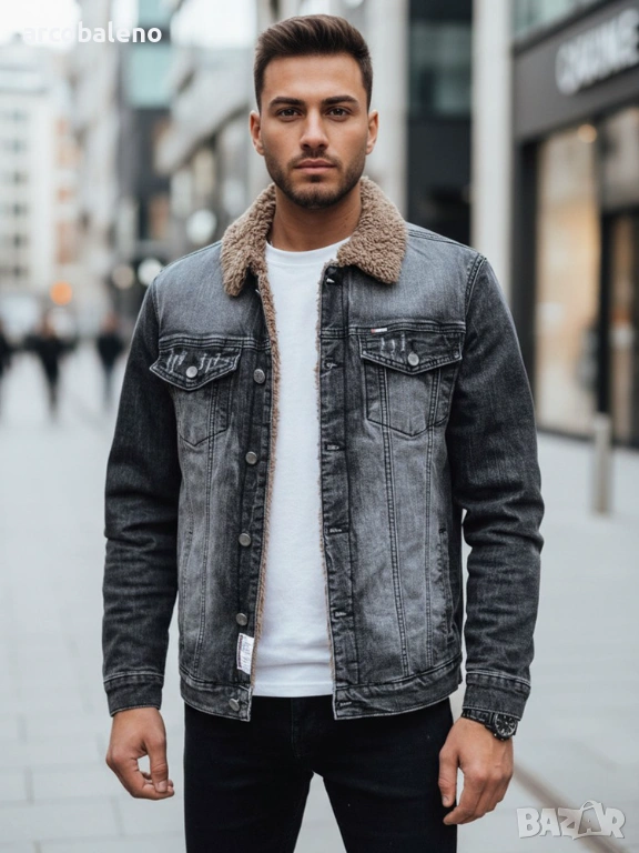 Мъжко изолирано черно дънково яке, снимка 1