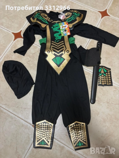 IKALI Костюм на нинджа за момчета, зелен гащеризон с комплект аксесоари,, снимка 1