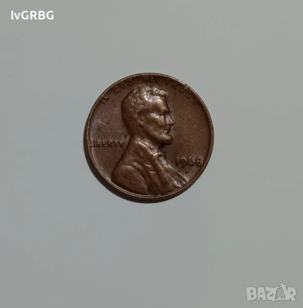1 цент 1968 САЩ Америка 1 цент САЩ Американска монета 1968 , снимка 1