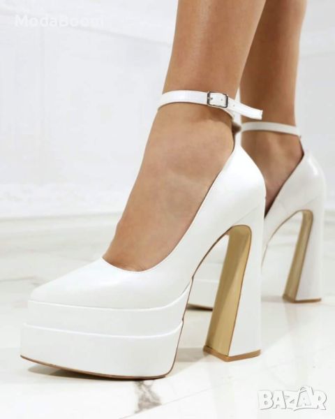 🤍Стилни бели велурени дамски обувки на ток🤍, снимка 1