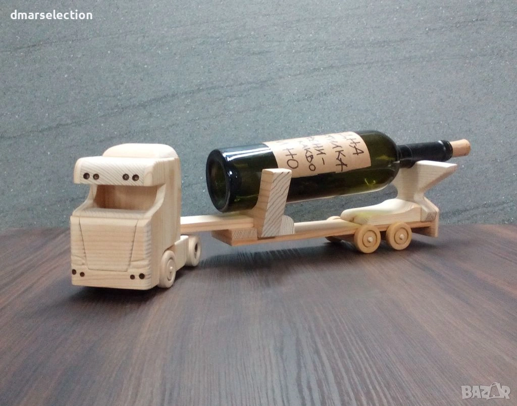 Декоративен дървен камион с ремарке - поставка за бутилка DMAR 319M2, снимка 1
