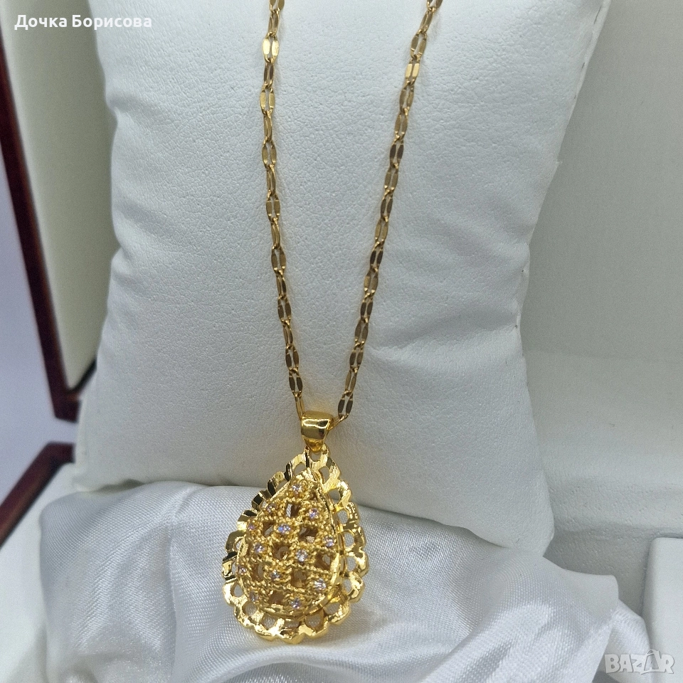 Golden Teardrop Filigree- златно колие капка с позлата , снимка 1