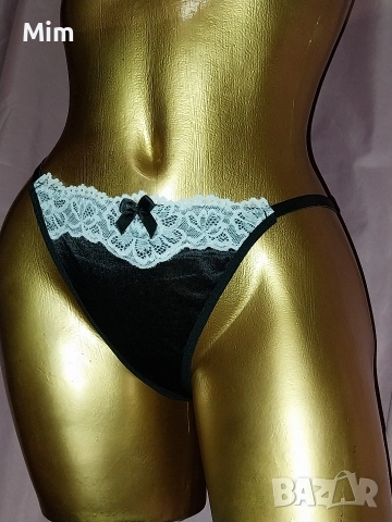 М Сатенена, еластична черна полупрашка с бяла дантела , снимка 3 - Бельо - 52797016