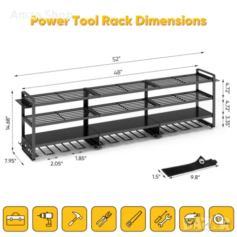 Голям стенен органайзер за електроинструменти тежкотоварен рафт за винтоверт гайковерт бормашина, снимка 6 - Други инструменти - 47503482