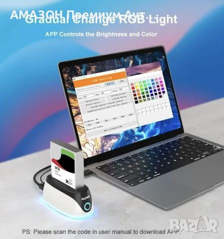 MAIWO K306A USB3.0 2,5/3,5” HDD SATA докинг станция/LED RGB подсветка/5 Gbps/20TB, снимка 2 - Твърди дискове - 46630941