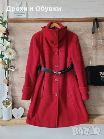 Тъмно червено палто Италия кашмир и вълна , снимка 6 - Палта, манта - 52691315
