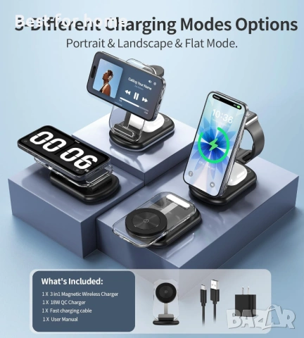 3-в-1 магнитна безжична зарядна станция за Apple устройства, снимка 5 - Друга електроника - 53047712