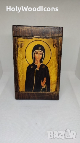 Ръчно изработена икона на Света Богородица на Мълчанието – православна икона 10x15 см
