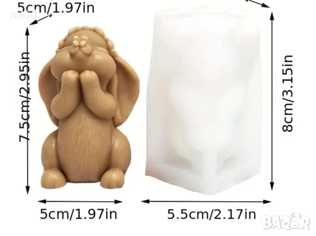 3d Заек зайче с кацнала пеперуда на нос силиконов молд форма фондан шоколад гипс свещ декор, снимка 4 - Форми - 52119544