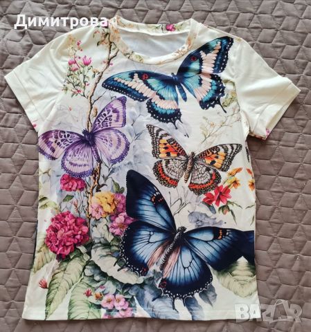 Страхотна блуза с арт принт - пеперуди, снимка 3 - Тениски - 46398076