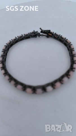 Сребърна гривна с морганит, покрит с черен родий, снимка 7 - Гривни - 52550558