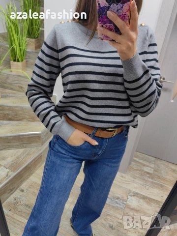 Сив дамски пуловер райе, снимка 3 - Блузи с дълъг ръкав и пуловери - 52686456