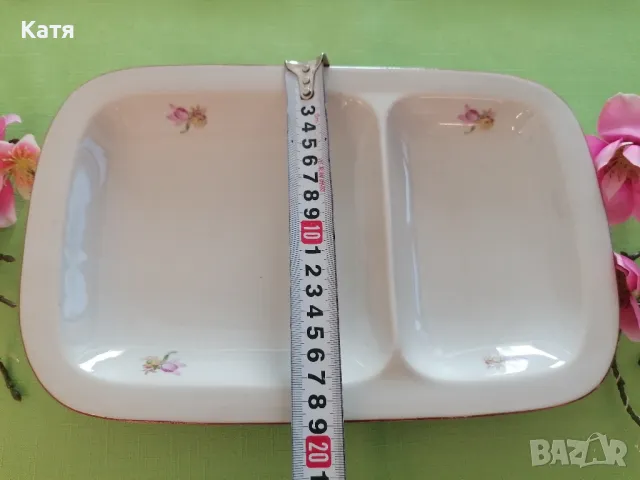  Българско порцеланово плато с две разделения.., снимка 5 - Чинии - 50059985