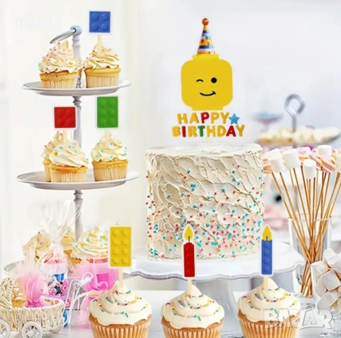 сет топер топери конструктор лего блокчета за торта мъфини кексчета парти декор рожден ден украса