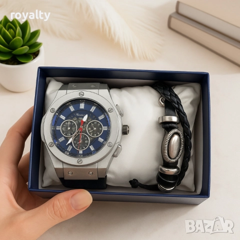 Стилен мъжки подарък – часовник и гривна в комплект, снимка 4 - Мъжки - 52122123