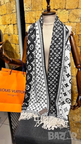 двулицев кащмирен шал gucci Burberry Louis Vuitton , снимка 14 - Шалове - 52149913