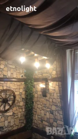 Полилеи от автентични реставрирани дъбови бъчви с ръчно изработени дървени чашки , снимка 3 - Полилеи - 49844600