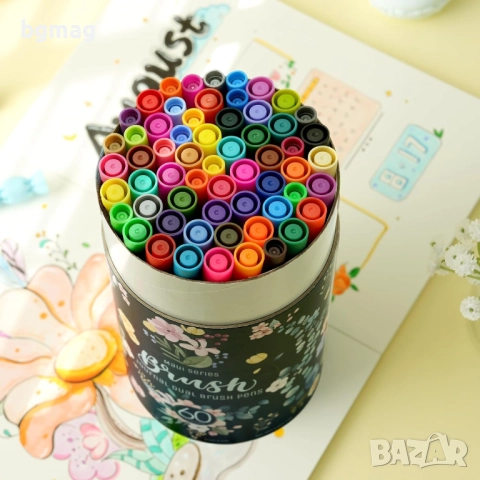 Ohuhu Maui Series маркери с два писеца тип четка и тънък писец,60 цвята, снимка 4 - Ученически пособия, канцеларски материали - 52146416