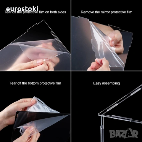 Акрилна витрина 30х20х20 см, прозрачна кутия за показване с огледален плот, снимка 3 - Колекции - 53156194